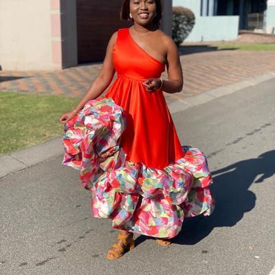 Red ruffle gown
